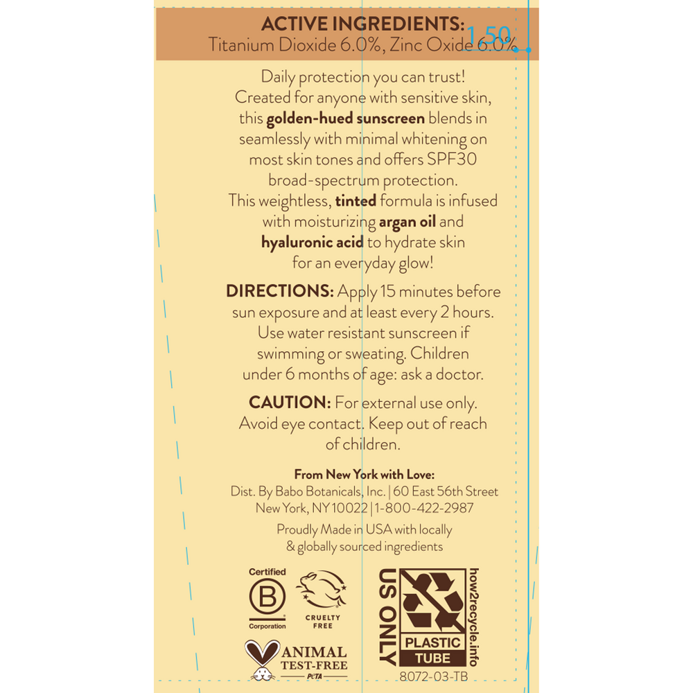 Daily Sheer Tinted Mineral Sunscreen Lotion SPF30 - Natural Glow Babo Botanicals