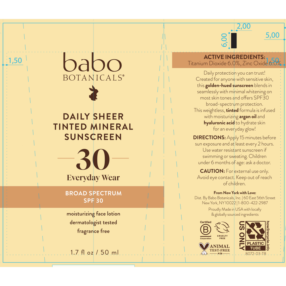Daily Sheer Tinted Mineral Sunscreen Lotion SPF30 - Natural Glow Babo Botanicals