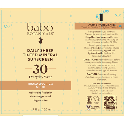 Daily Sheer Tinted Mineral Sunscreen Lotion SPF30 - Natural Glow Babo Botanicals