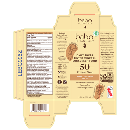 Daily Sheer Tinted Mineral Sunscreen Fluid SPF50 Babo Botanicals