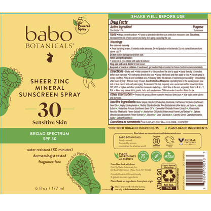 Sheer Zinc Sunscreen SPF 30 Babo Botanicals