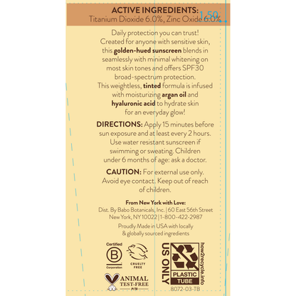 Daily Sheer Tinted Mineral Sunscreen Lotion SPF30 - Natural Glow Babo Botanicals
