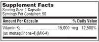 Ultra K2 (Menatetrenone) 15mg 90 Capsules by Klaire Labs